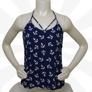 No Bounderies Blue Halter Neckline Sleeveless Rayon Camisole Tank Top Size S